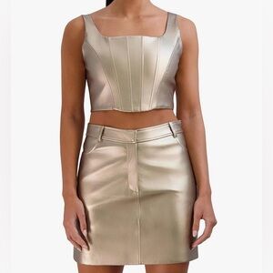 BCBGeneration Bronze Gold Square Neck Cropped Pleather Bralette Tank Top